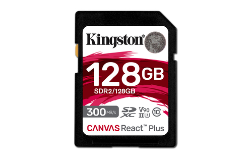 Kingston Technology 128GB Canvas React Plus SDHC UHS-II 300R/260W U3 V90 voor Full HD/4K/8K Kingston Technology 128GB Canvas React Plus SDHC UHS-II 300R/260W U3 V90 voor Full HD/4K/8K