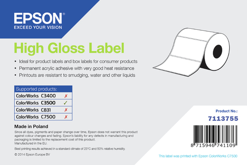 Epson High Gloss Label, Die-Cut Roll, 102mm x 152mm, 210 Labels