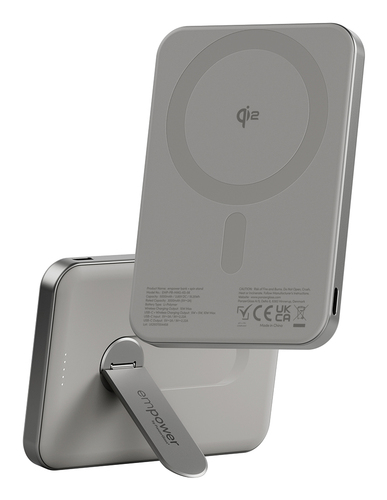 PanzerGlass empower™ by ® empower™ Bank w. Spin Stand | 5000mAh | Titanium Wireless charging