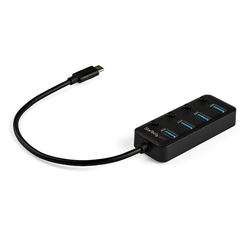 StarTech.com 4 Port USB C Hub - USB-C to 4x USB 3.0 Type-A Ports with Individual On/Off Port Switches - SuperSpeed 5Gbps USB 3.1/3.2 Gen 1 - USB Bus Powered - Portable - 25cm Attached Cable~4 Port USB C Hub - USB-C to 4x USB 3.0 Type-A Ports with Individual On/Off Port Switches - SuperSpeed USB 3.2 Gen 1 (5Gbps) - USB Bus Powered - Portable - 10" Attached Cable