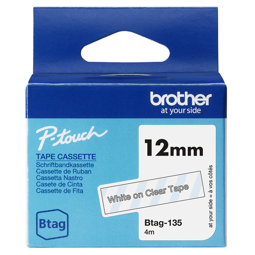 Brother BTAG-135 ruban d'étiquette Blanc sur transparent