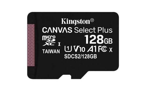 Kingston Technology 128GB micSDXC Canvas Select Plus 100R A1 C10 enkel pakket zonder ADP Kingston Technology 128GB micSDXC Canvas Select Plus 100R A1 C10 enkel pakket zonder ADP