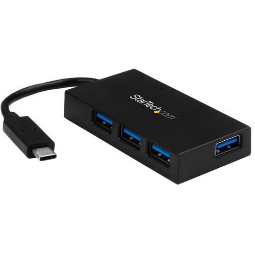 StarTech.com 4 Port USB C Hub - USB Type-C Hub w/ 4x USB-A Ports (USB 3.0/3.1 Gen 1 SuperSpeed 5Gbps) - USB Bus or Self Power - Portable USB-C to USB-A BC 1.2 Charging Hub w/ Power Adapter~4 Port USB C Hub - USB Type-C Hub w/ 4x USB-A Ports USB 3.0 hub (5Gbps) - USB Bus or Self Power - Portable USB-C to USB-A BC 1.2 Charging Hub w/ Power Adapter
