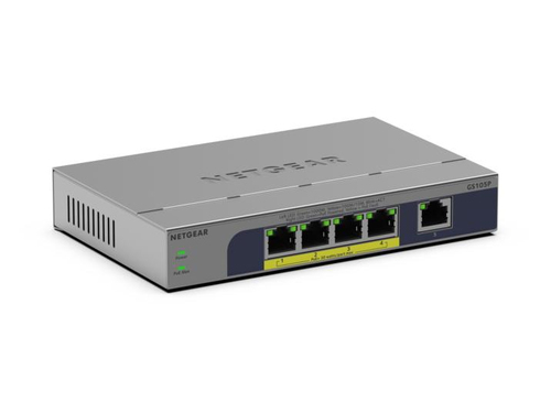 NETGEAR GS105P Non-géré Gigabit Ethernet (10/100/1000) Connexion Ethernet, supportant l'alimentation via ce port (PoE) Montage sur le bureau ou sur le mur Gris