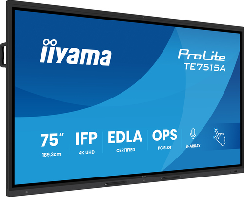 iiyama TE7515A-B1AG Signage Display Interactive flat panel 190.5 cm (75") Wi-Fi 550 cd/m² 4K Ultra HD Black Touchscreen Built-in processor Android