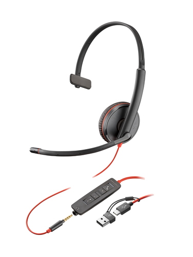 HP Poly Blackwire 3215 mono USB-C-headset + 3,5 mm stekker + USB-C/A-adapter (bulk)
