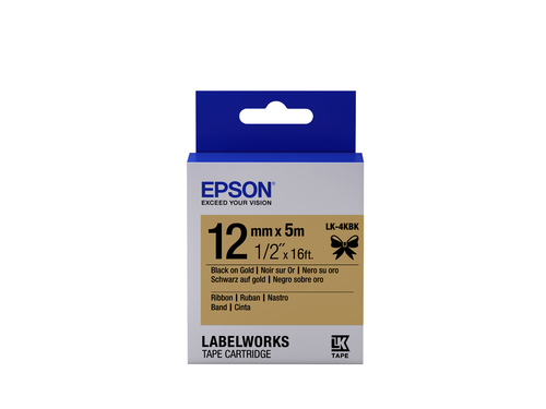 Epson Label Cartridge Satin Ribbon LK-4KBK Black/Gold 12mm (5m)