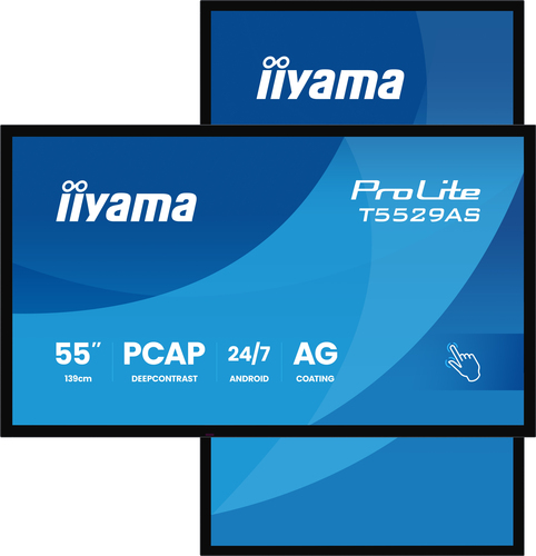 iiyama T5529AS-B1AG Signage Display Kiosk design 138.7 cm (54.6") LED Wi-Fi 450 cd/m² 4K Ultra HD Black Touchscreen Built-in processor Android 24/7