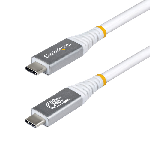 StarTech.com Câble USB4 de 50cm, 80 Gbit/s, Câble USB-C Certifié USB-IF, 240 W PD, 8K 120 Hz/4K 240 Hz DP2.1 DP80, Gaine en TPE, Compatible Thunderbolt 4 - Cordon USB-C Blanc
