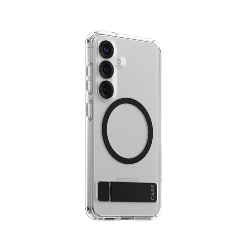 PanzerGlass CARE™ by ® Case Transparent w. Black Kickstand & Qi Compatible Samsung Galaxy S25 mobiele telefoon behuizingen Hoes Transparant