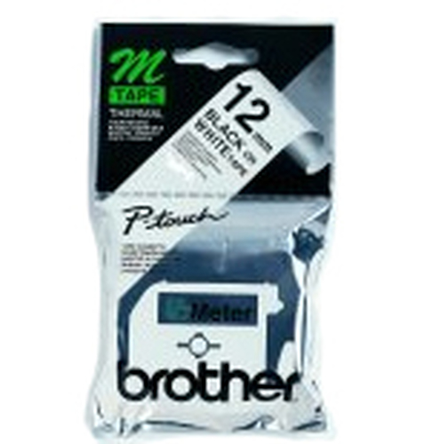 Brother Labelling Tape - 12mm, Black/White, Blister ruban d'étiquette M