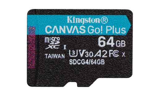 Kingston Technology Carte microSDXC Canvas Go Plus Gen4 200R A2 U3 de 64 Go, pack unique sans ADP