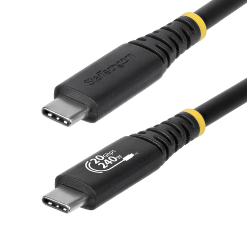 StarTech.com Câble USB 4 de 2 m, 20 Gbps, Câble USB-C Certifié USB-IF, PD EPR 240 W, DP 1.4 4K 120 Hz, Gaine TPE, Cordon USB-C Noir
