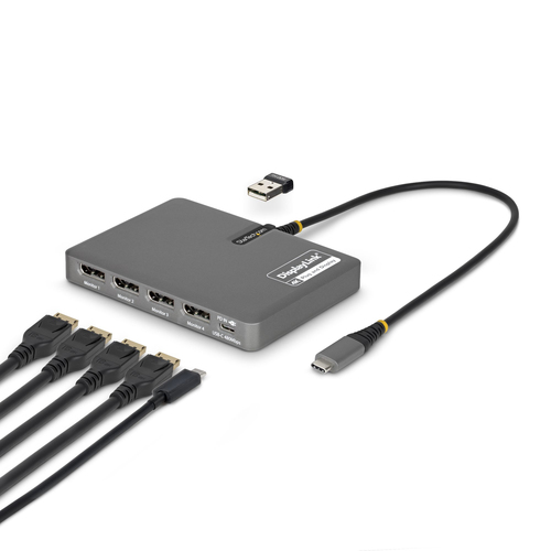 StarTech.com QUAD-USB-DP-ADAPT station d'accueil Avec fil USB 3.2 Gen 1 (3.1 Gen 1) Type-C Gris