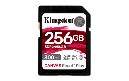 Kingston Technology 256GB Canvas React Plus SDHC UHS-II 300R/260W U3 V90 voor Full HD/4K/8K Kingston Technology 256GB Canvas React Plus SDHC UHS-II 300R/260W U3 V90 voor Full HD/4K/8K