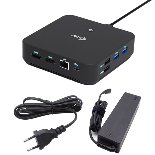 i-tec USB-C DP Dual HDMI Docking Station with Power Delivery 100 W + Universal Charger 100W Wired USB 3.2 Gen 2 (3.1 Gen 2) Type-C Black