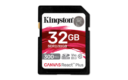 Kingston Technology 32GB Canvas React Plus SDHC UHS-II 300R/260W U3 V90 voor Full HD/4K/8K Kingston Technology 32GB Canvas React Plus SDHC UHS-II 300R/260W U3 V90 voor Full HD/4K/8K