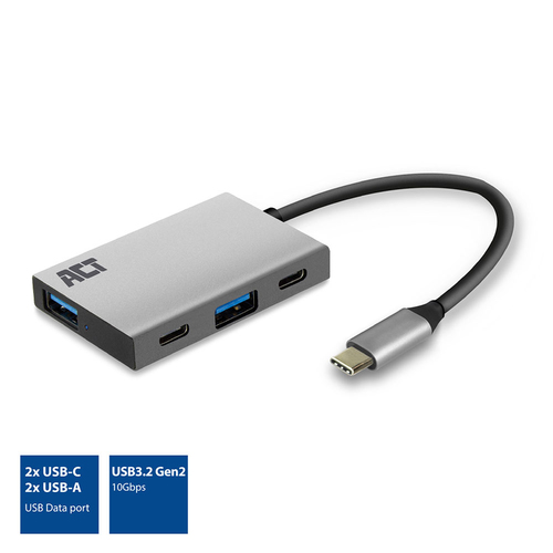 ACT AC7070 USB-C Hub 4 port with 2x USB-C and 2x USB-A, SuperSpeed 10Gbit/s