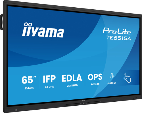 iiyama TE6515A-B2AG Signage Display Interactive flat panel 163.8 cm (64.5") Wi-Fi 550 cd/m² 4K Ultra HD Black Touchscreen Built-in processor Android 24/7