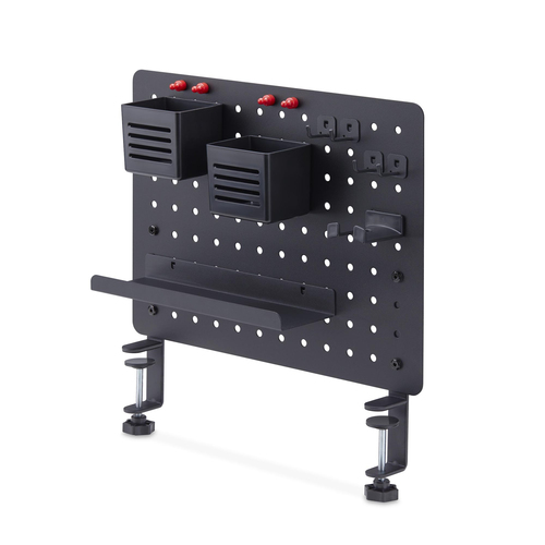 StarTech.com Panneau Perforé à Pinces avec Accessoires, 42 x 32cm, Panneau Perforé en Acier, Organisateur de Rangement de Bureau, Panneau Perforé à Fixer sur un Bureau, Noir