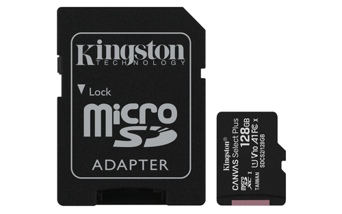 Kingston Technology 128GB micSDXC Canvas Select Plus 100R A1 C10 kaart + ADP Kingston Technology 128GB micSDXC Canvas Select Plus 100R A1 C10 kaart + ADP