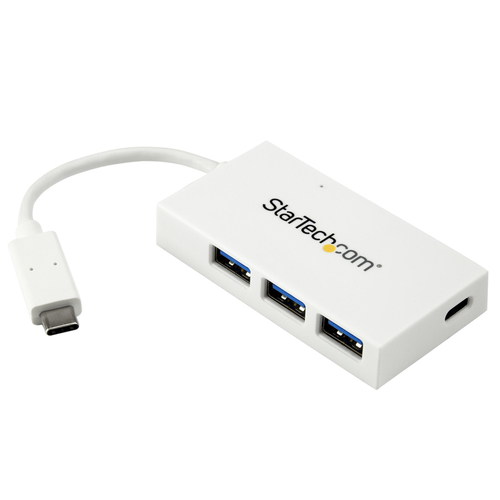 StarTech.com 4 Port USB C Hub with 1x USB-C & 3x USB-A Ports (SuperSpeed 5Gbps) - USB Bus Powered - Portable/Laptop USB 3.0 Adapter Hub - USB 3.1 Gen 1/USB 3.2 Gen 1 Type-C Hub - White~4 Port USB C Hub with 1x USB-C & 3x USB-A Ports (SuperSpeed 5Gbps) - USB Bus Powered - Portable/Laptop USB 3.0 Adapter Hub - USB 3.2 Gen 1 Type-C Hub - White