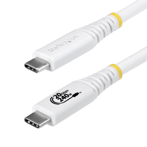 StarTech.com Câble USB 4 de 2 m, 20 Gbps, Câble USB-C Certifié USB-IF, PD EPR 240 W, DP 1.4 4K 120 Hz, Gaine TPE, Cordon USB-C Blanc