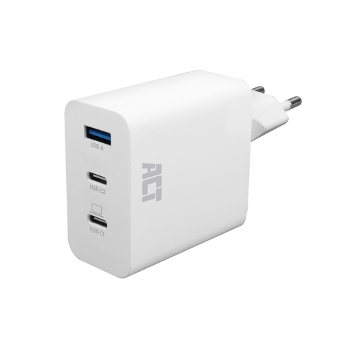 ACT USB-C/USB-A Charger 65W 3-port with Power Delivery PPS, QuickCharge and GanFast