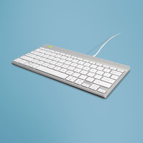 R-Go Tools Clavier ergonomique R-Go Compact Break, clavier compact avec logiciel de pause,QWERTY (US), Filaire, blanc