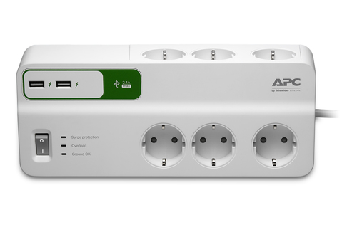 APC PM6U-GR surge protector White 6 AC outlet(s) 230 V 2 m
