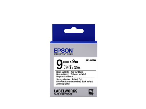 Epson LK-3WBW - Adhésif Fort - Noir sur Blanc - 9mmx9m