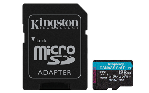 Kingston Technology Carte microSDXC Canvas Go Plus Gen4 200 Mo/s A2 U3 V30 128 Go + adaptateur