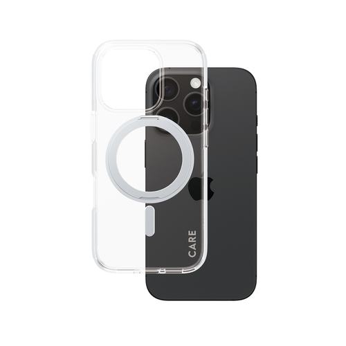 PanzerGlass CARE™ by ® Case Transparent w. Silver Kickstand & MagSafe iPhone 16 Pro mobiele telefoon behuizingen Hoes Transparant