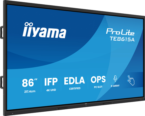 iiyama TE8615A-B2AG Signage Display Interactive flat panel 2.17 m (85.6") Wi-Fi 550 cd/m² 4K Ultra HD Black Touchscreen Built-in processor Android 24/7