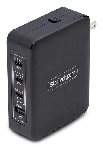 StarTech.com Chargeur Mural USB-C 140W, 3x USB-C/1x USB-A, Adaptateur d'Alimentation Power Delivery 3.1 International GaN pour MacBook/Dell XPS/Inspiron
