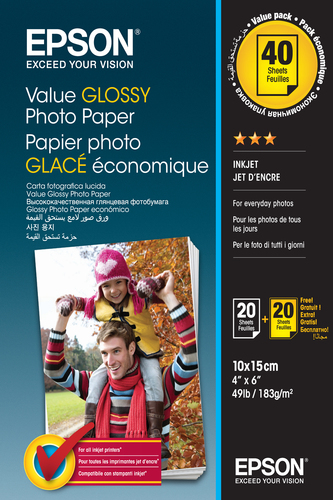 Epson Value Glossy Photo Paper - 10x15cm - 2x 20 Feuilles (BOGOF)