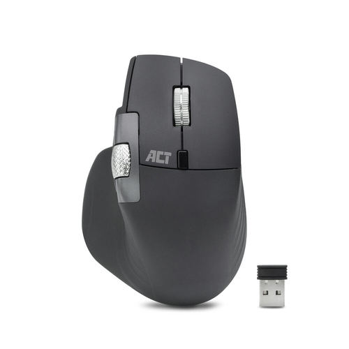 ACT Souris sans fil multi-connexion Bluetooth et récepteur USB, rechargeable, 4800 DPI avec clic silencieux, molette de défilement rapide et molette de défilement au pouce, écologique