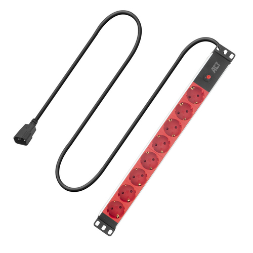 ACT Extension lead PDU 19" C14 IEC60320 with 8 type F sockets, 3m H05VV-F 3G1.0