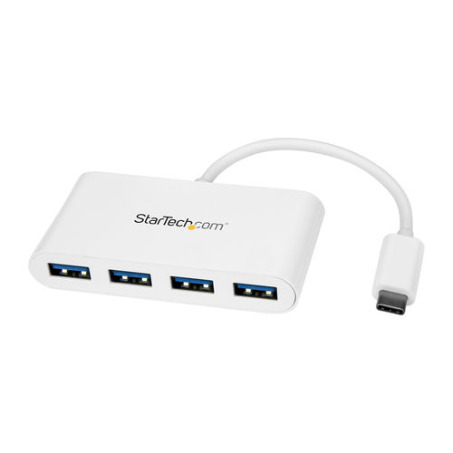 StarTech.com 4 Port USB C Hub with 4x USB-A Ports (USB 3.0 SuperSpeed 5Gbps) - USB Bus Powered - Portable/Laptop USB-C to USB-A Adapter Hub - USB 3.1 Gen 1/USB 3.2 Gen 1 Type-C Hub - White~4 Port USB C Hub with 4x USB-A Ports (USB 3.0 SuperSpeed 5Gbps) - USB Bus Powered - Portable/Laptop USB-C to USB-A Adapter Hub - USB 3.2 Gen 1 Type-C Hub - White
