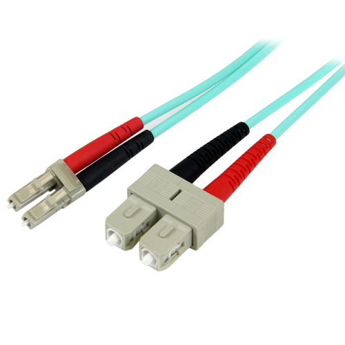 StarTech.com Fiber Optic Cable - 10 Gb Aqua - Multimode Duplex 50/125 - LSZH - LC/SC - 2 m~2m (6ft) LC/UPC to SC/UPC OM3 Multimode Fiber Optic Cable, Full Duplex 50/125µm Zipcord Fiber, 100G Networks, LOMMF/VCSEL, <0.3dB Low Insertion Loss, LSZH Fiber Patch Cord