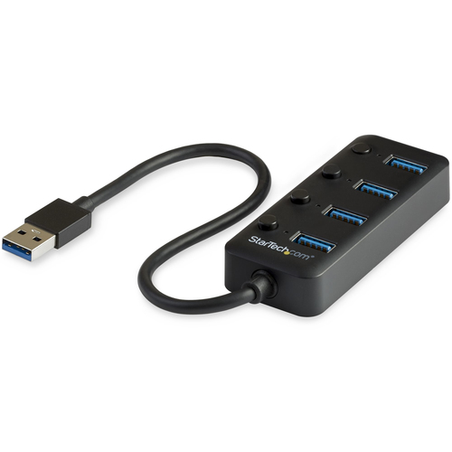 StarTech.com 4 Port USB 3.0 Hub - USB-A to 4x USB 3.0 Type-A with Individual On/Off Port Switches - SuperSpeed 5Gbps USB 3.1/3.2 Gen 1 - USB Bus Powered - Portable - 25cm Attached Cable~4 Port USB 3.0 Hub - USB-A to 4x USB 3.0 Type-A with Individual On/Off Port Switches - SuperSpeed USB 3.2 Gen 1 (5Gbps) - USB Bus Powered - Portable - 9.8" Attached Cable