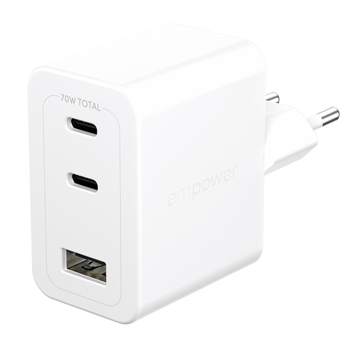 PanzerGlass empower™ by ® Turbo 70W Multiple Charger incl. 2 x USB-C + USB-A | EU Plug | Silver White Smartphone AC Fast charging Indoor