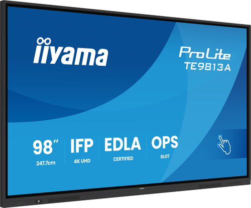 iiyama TE9813A-B2AG Signage Display Interactive flat panel 2.48 m (97.5") Wi-Fi 500 cd/m² 4K Ultra HD Black Touchscreen Built-in processor Android 24/7