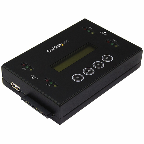 StarTech.com 1:1 Standalone Hard Drive Duplicator & Eraser, USB Thumb Drive and SATA HDD/SSD Disk Cloner & Eraser, LCD display, TAA Compliant, OS Independent