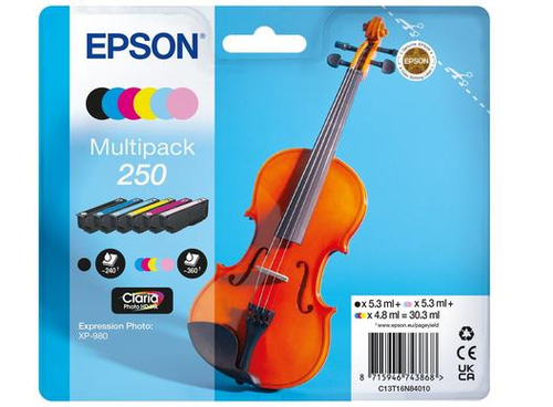 Epson 250 Violin Claria Photo HD inktcartridge 6 stuk(s) Origineel Zwart, Cyaan, Lichtyaan, Lichtmagenta, Magenta, Wit