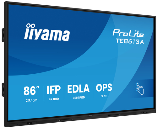 iiyama TE8613A-B2AG Signage Display Interactive flat panel 2.17 m (85.6") Wi-Fi 500 cd/m² 4K Ultra HD Black Touchscreen Built-in processor Android 24/7